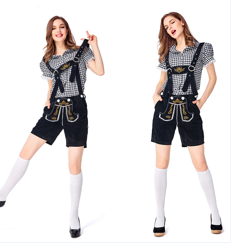 Womens Oktoberfest Outfit Embroidered Blouse with Lederhosen Shorts